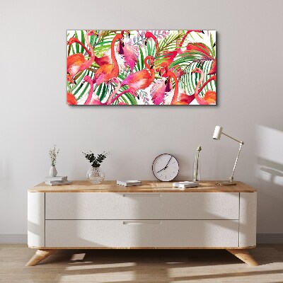 Tableau sur toile Flamants roses dans un paradis tropical
