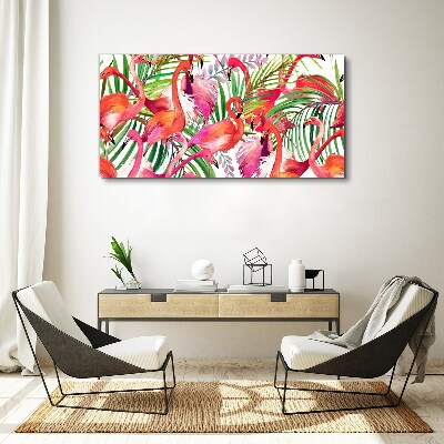 Tableau sur toile Flamants roses dans un paradis tropical