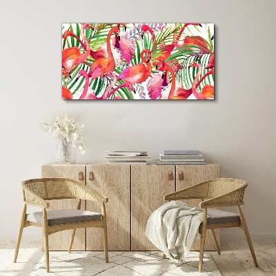 Tableau sur toile Flamants roses dans un paradis tropical