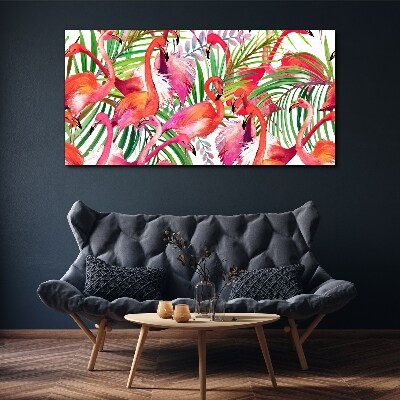 Tableau sur toile Flamants roses dans un paradis tropical