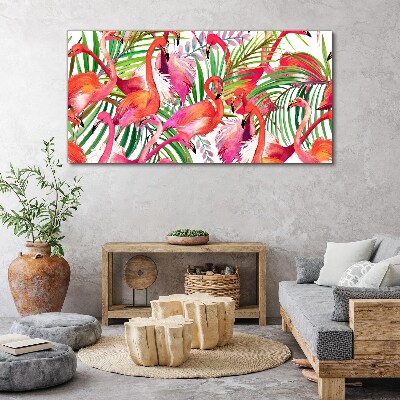 Tableau sur toile Flamants roses dans un paradis tropical