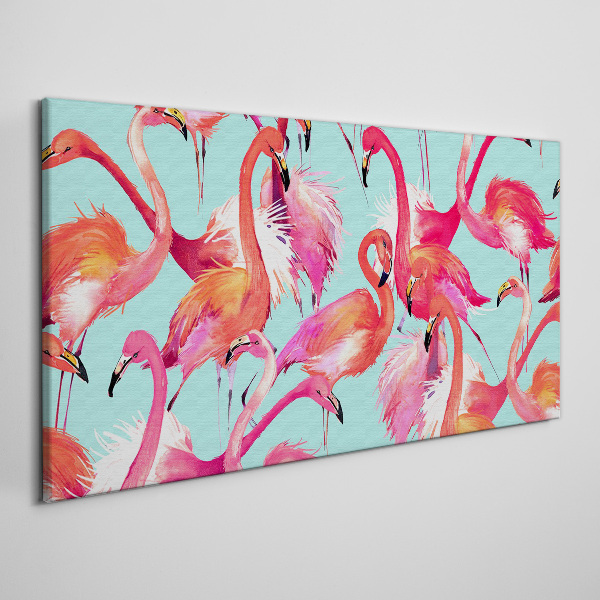 Tableau toile imprimée Flamants roses sur fond turquoise