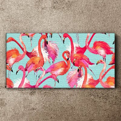 Tableau toile imprimée Flamants roses sur fond turquoise