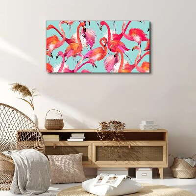 Tableau toile imprimée Flamants roses sur fond turquoise