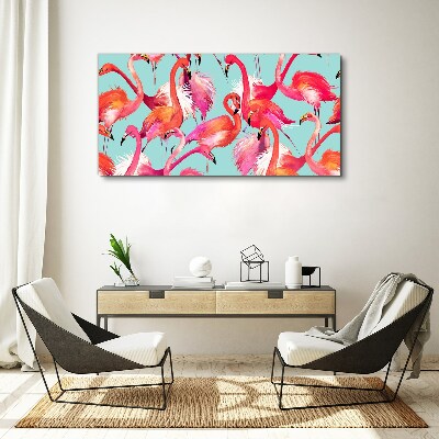 Tableau toile imprimée Flamants roses sur fond turquoise