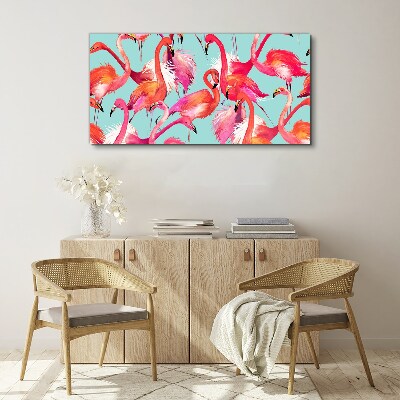 Tableau toile imprimée Flamants roses sur fond turquoise
