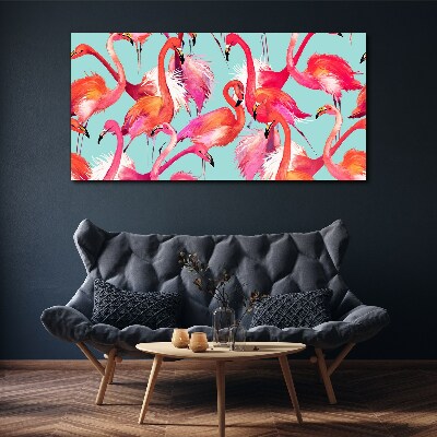 Tableau toile imprimée Flamants roses sur fond turquoise