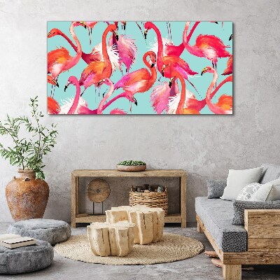 Tableau toile imprimée Flamants roses sur fond turquoise