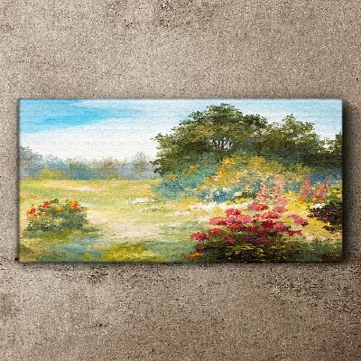 Tableau toile imprimée Un paysage floral d'un matin d'été