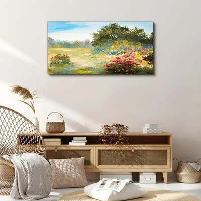 Tableau toile imprimée Un paysage floral d'un matin d'été