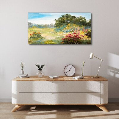 Tableau toile imprimée Un paysage floral d'un matin d'été