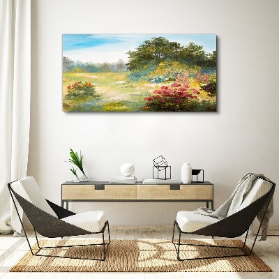 Tableau toile imprimée Un paysage floral d'un matin d'été