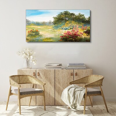 Tableau toile imprimée Un paysage floral d'un matin d'été