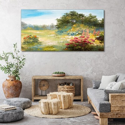 Tableau toile imprimée Un paysage floral d'un matin d'été