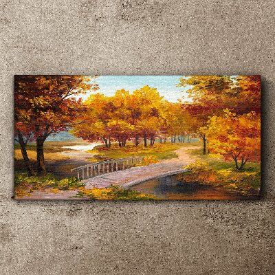Tableau sur toile Pont doré dans le parc d'automne