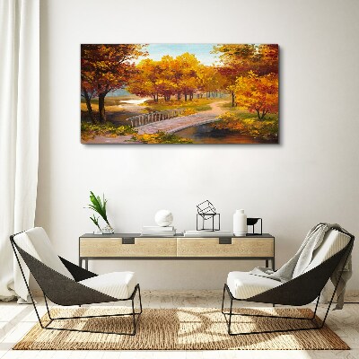 Tableau sur toile Pont doré dans le parc d'automne