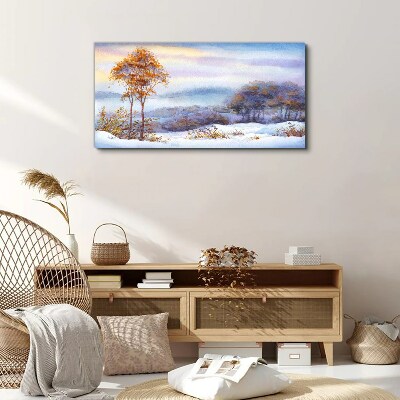 Tableau imprimé sur toile Paysage d'hiver avec des arbres
