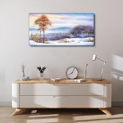 Tableau imprimé sur toile Paysage d'hiver avec des arbres