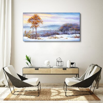 Tableau imprimé sur toile Paysage d'hiver avec des arbres