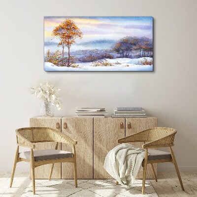 Tableau imprimé sur toile Paysage d'hiver avec des arbres