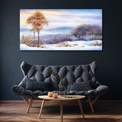 Tableau imprimé sur toile Paysage d'hiver avec des arbres