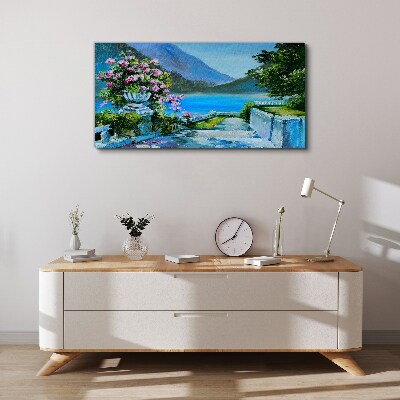 Tableau toile imprimée Vue romantique au bord du lac