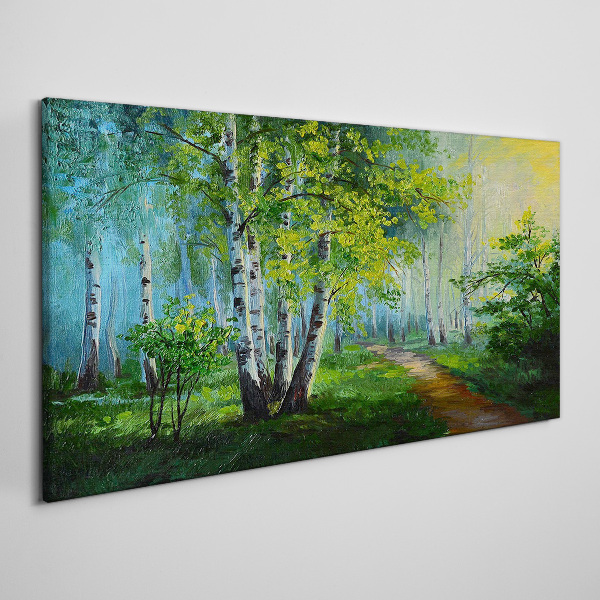 Tableau sur toile Forêt verte dans le brouillard du matin