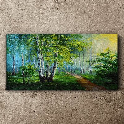 Tableau sur toile Forêt verte dans le brouillard du matin