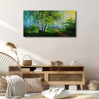 Tableau sur toile Forêt verte dans le brouillard du matin