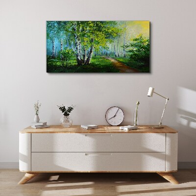 Tableau sur toile Forêt verte dans le brouillard du matin