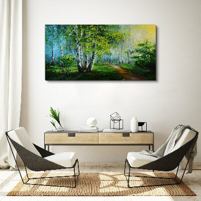 Tableau sur toile Forêt verte dans le brouillard du matin