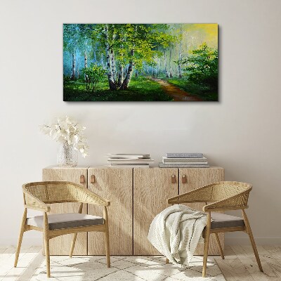 Tableau sur toile Forêt verte dans le brouillard du matin
