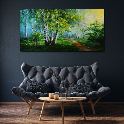 Tableau sur toile Forêt verte dans le brouillard du matin