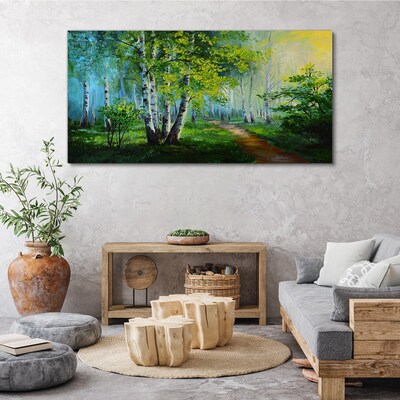 Tableau sur toile Forêt verte dans le brouillard du matin