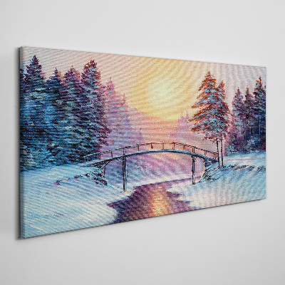 Tableau imprimé sur toile Pont d'hiver au soleil