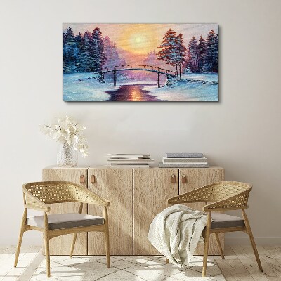 Tableau imprimé sur toile Pont d'hiver au soleil