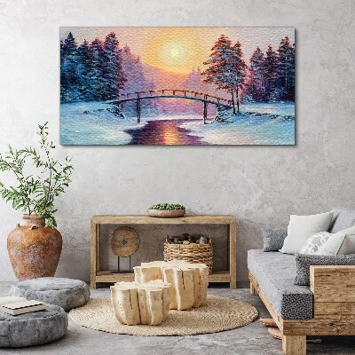 Tableau imprimé sur toile Pont d'hiver au soleil