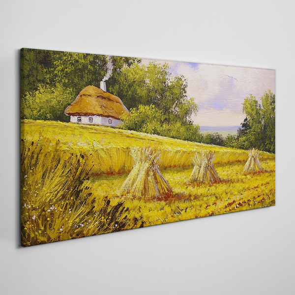 Tableau imprimé sur toile Des champs dorés et une maison de campagne