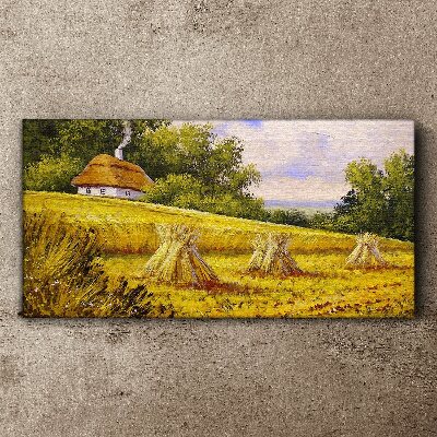 Tableau imprimé sur toile Des champs dorés et une maison de campagne