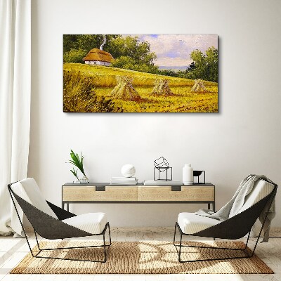 Tableau imprimé sur toile Des champs dorés et une maison de campagne