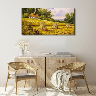 Tableau imprimé sur toile Des champs dorés et une maison de campagne