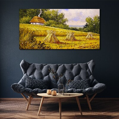Tableau imprimé sur toile Des champs dorés et une maison de campagne