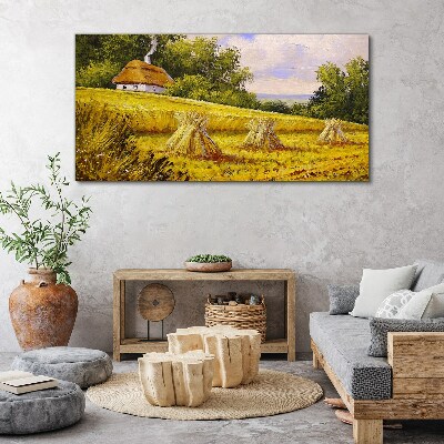 Tableau imprimé sur toile Des champs dorés et une maison de campagne