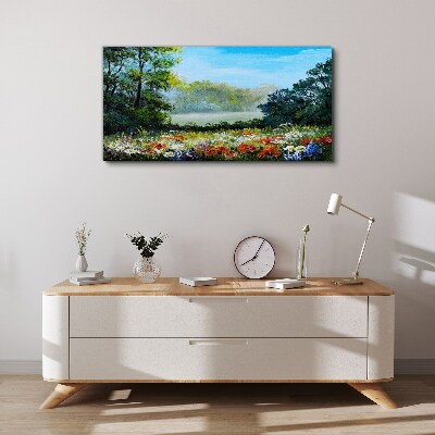 Tableau imprimé sur toile Un paysage floral sous le soleil d'été