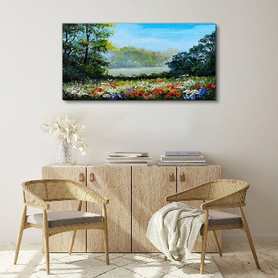 Tableau imprimé sur toile Un paysage floral sous le soleil d'été
