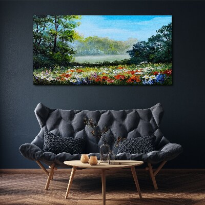 Tableau imprimé sur toile Un paysage floral sous le soleil d'été