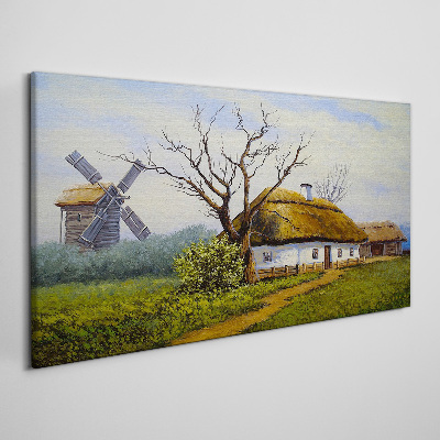 Tableau toile imprimée Paysage rural avec un moulin à vent