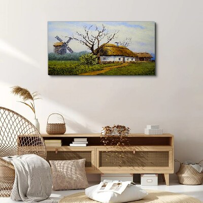 Tableau toile imprimée Paysage rural avec un moulin à vent