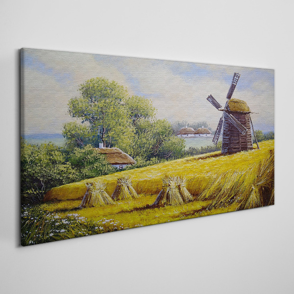 Tableau toile imprimée Paysage rural avec un moulin à vent