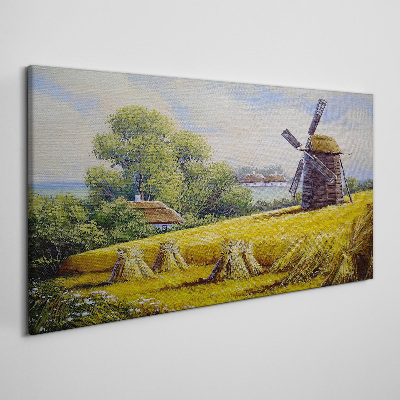 Tableau toile imprimée Paysage rural avec un moulin à vent